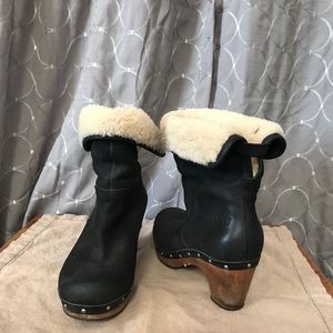 UGG black leather and shearling lined boots
